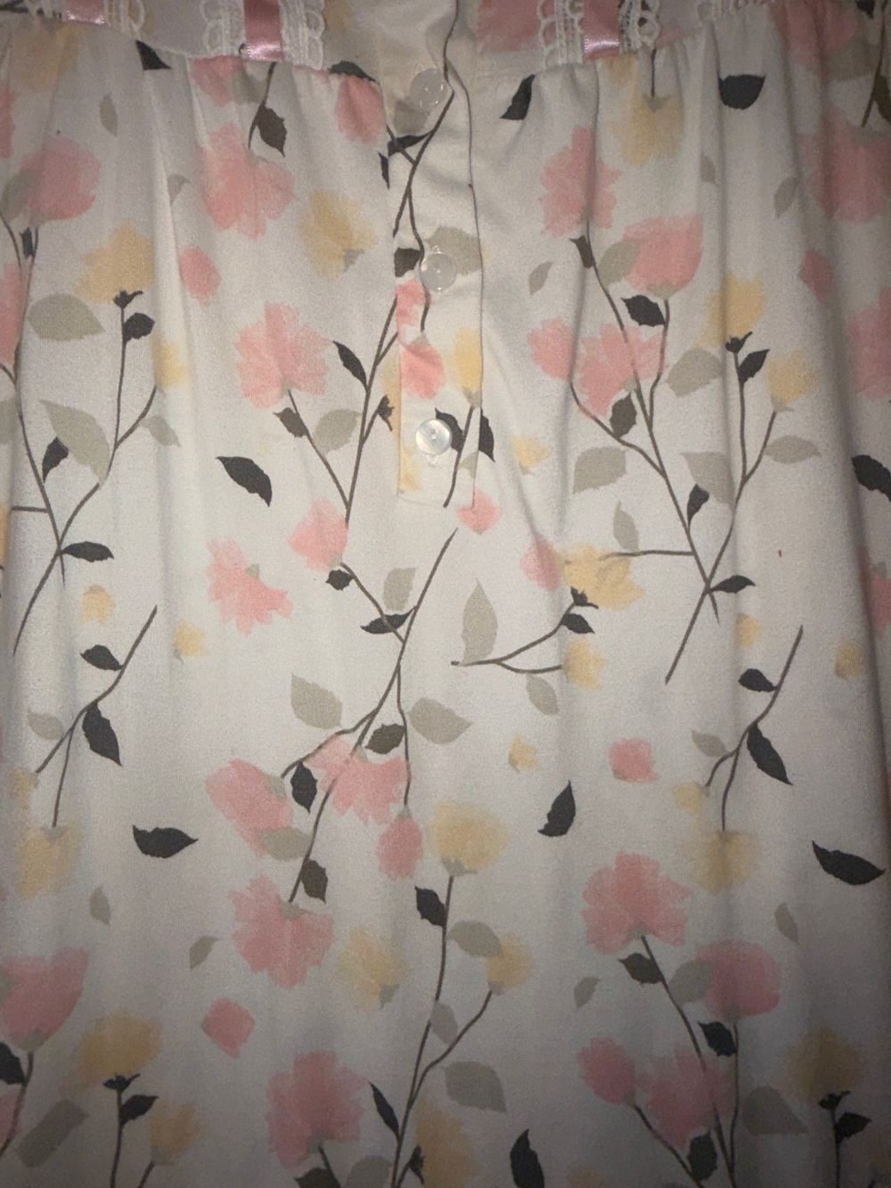 Floral Lace-Trim Nightgown - White with Pink & Yellow Flowers - Picture 5 of 6